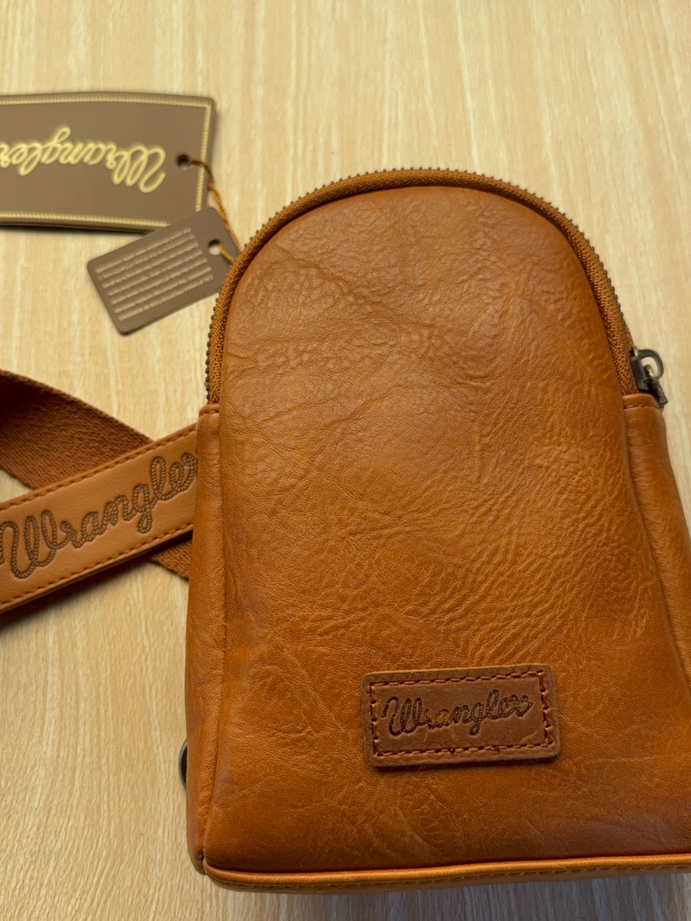 Wrangler Tan Leatherette Crossbody Sling Bag